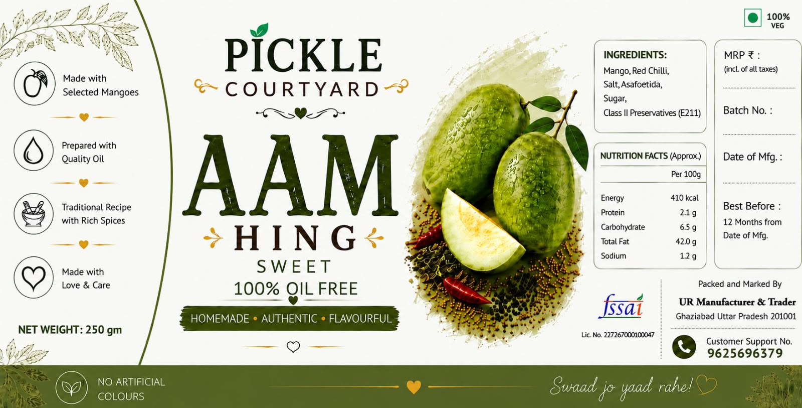 Pickle Courtyard Aam Hing Sweet Label