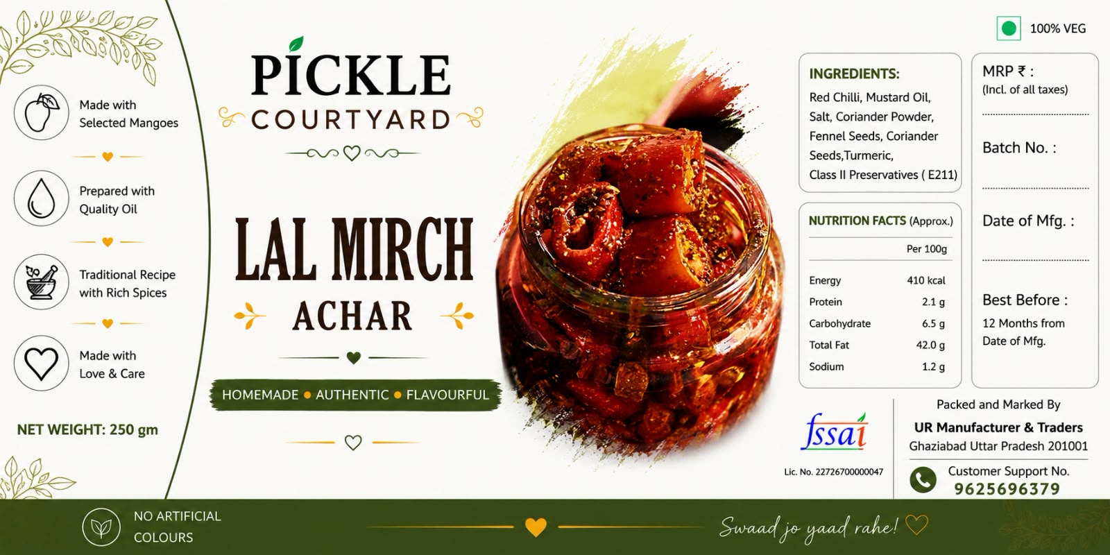 Pickle Courtyard Lal Mirch Achar Label and Details