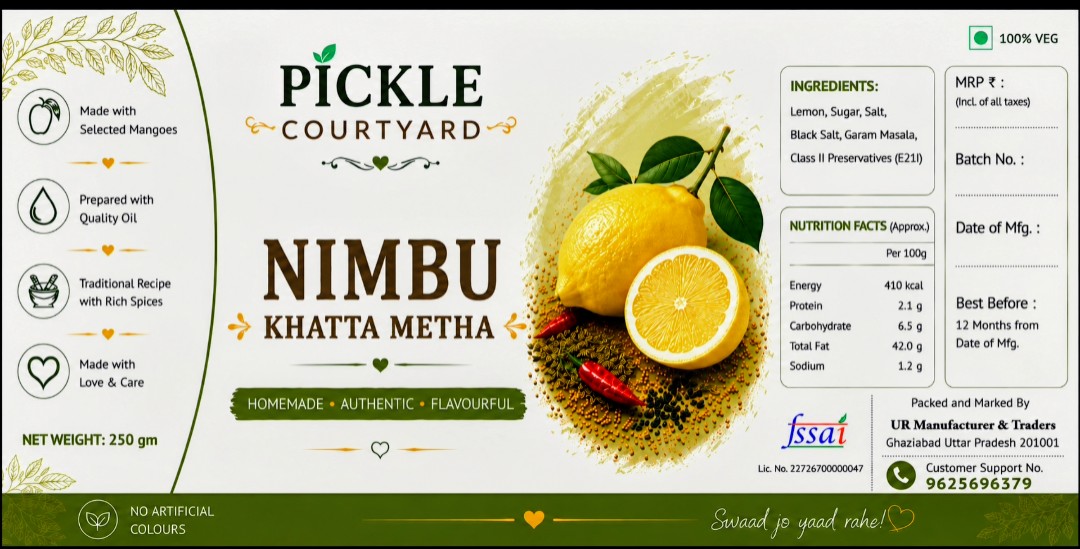 Pickle Courtyard Nimbu Khatta Meetha Packaging Label